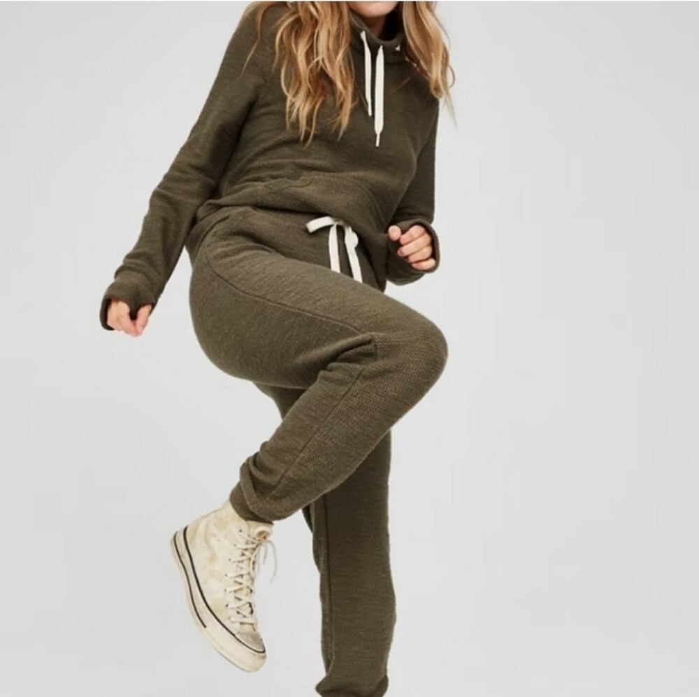 aerie Olive Green Knit Hoodie & Jogger Set